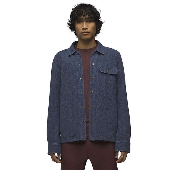 Men's PrAna IncrediWool Overshirt Snap up Shirt Small Stormy Night Heather - Picture 1 of 5